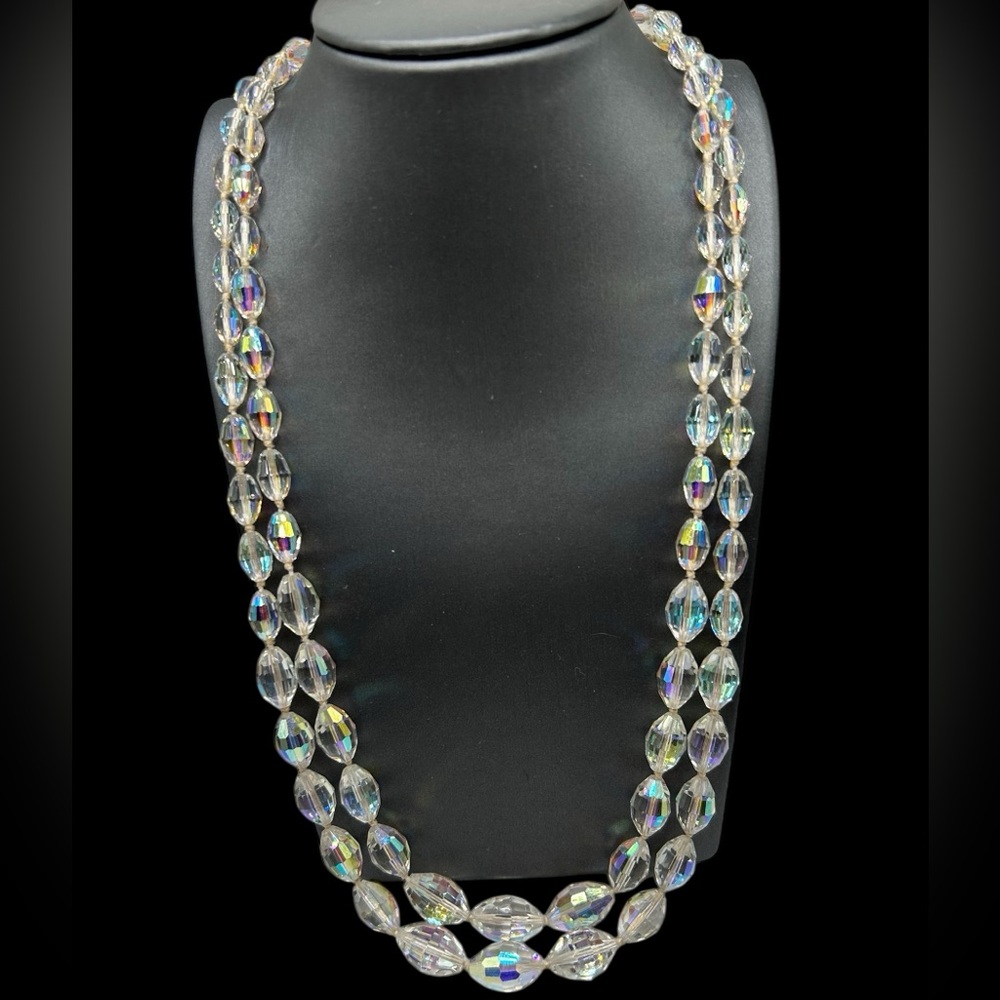 Glittering Vintage Oval AB Glass Double Strand Necklace
